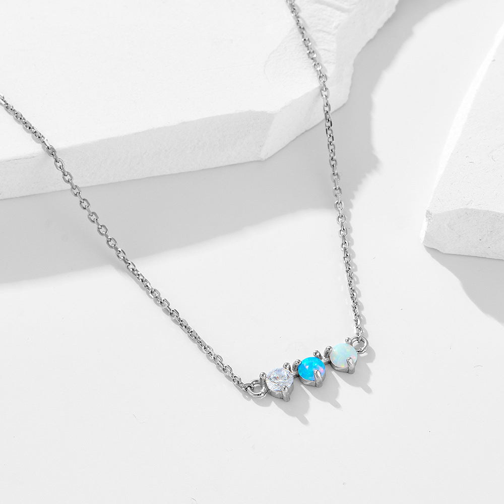 Womens Sterling Silver Necklace With Colorful Opal Garnet