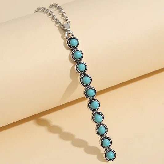 Vintage One Line Long Necklace Inlaid With Turquoise