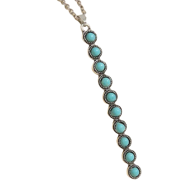 Vintage One Line Long Necklace Inlaid With Turquoise