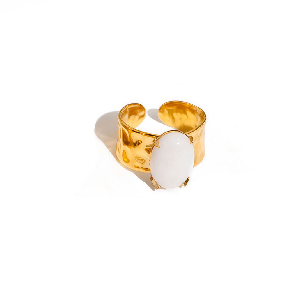 Stainless Steel 18K Gold Ring With Natural Stone