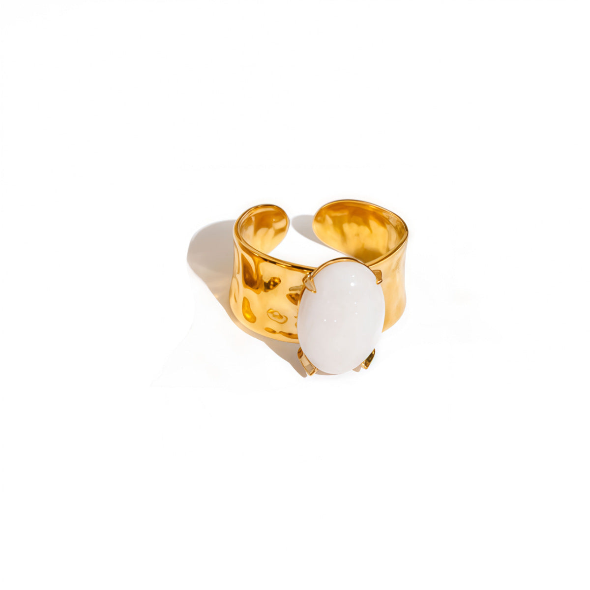 Stainless Steel 18K Gold Ring With Natural Stone