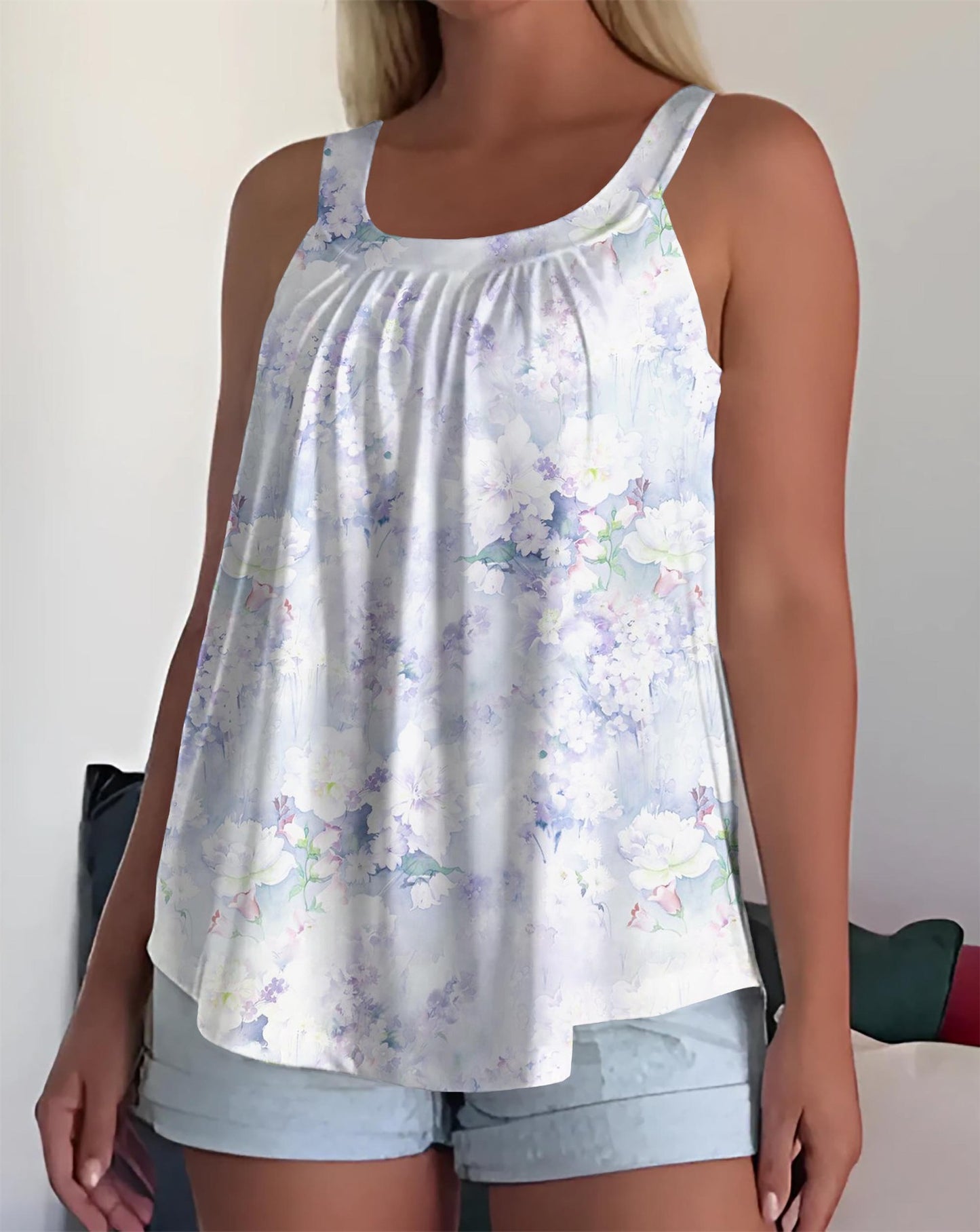 Womens Strappy Casual Sleeveless Tank Top With 3D Digital Graffiti Print