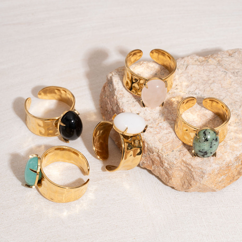 Stainless Steel 18K Gold Ring With Natural Stone