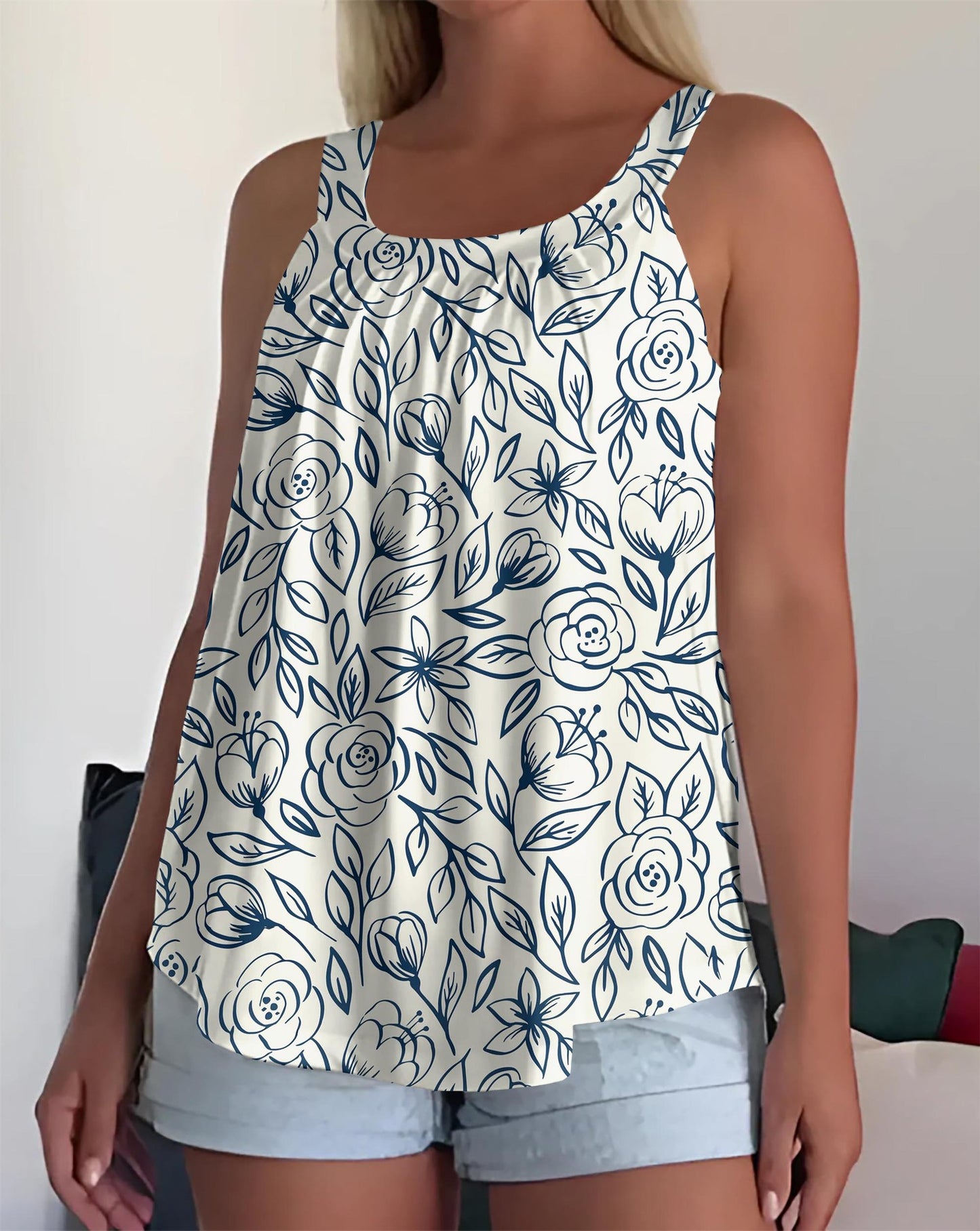 Womens Strappy Casual Sleeveless Tank Top With 3D Digital Graffiti Print