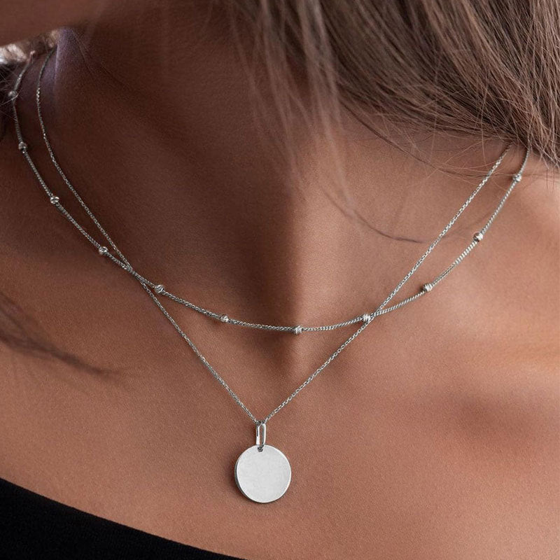 Simple Round Bead Double Disc Necklace