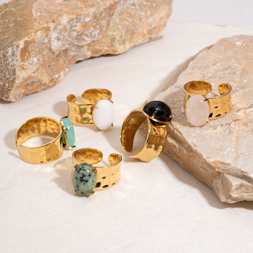 Stainless Steel 18K Gold Ring With Natural Stone