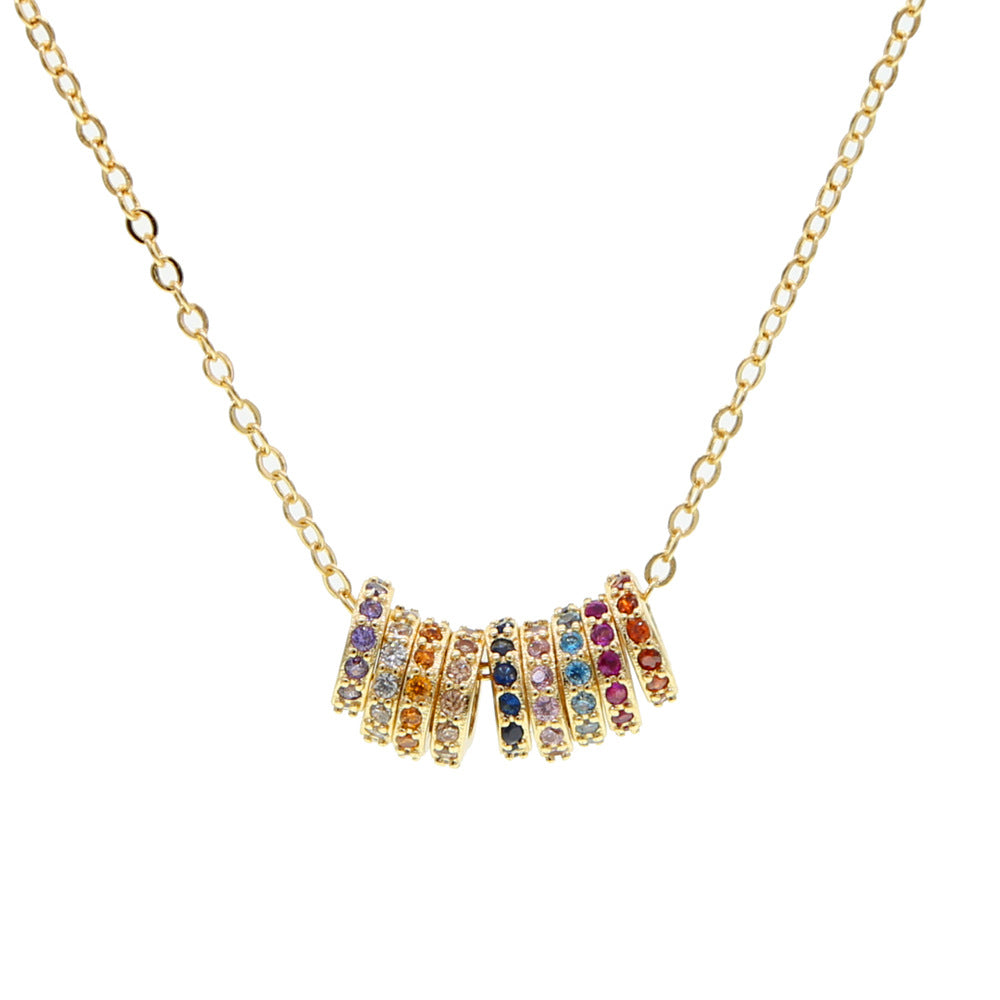 Rare Designer-style Color-ring Zircon Pendant Necklace
