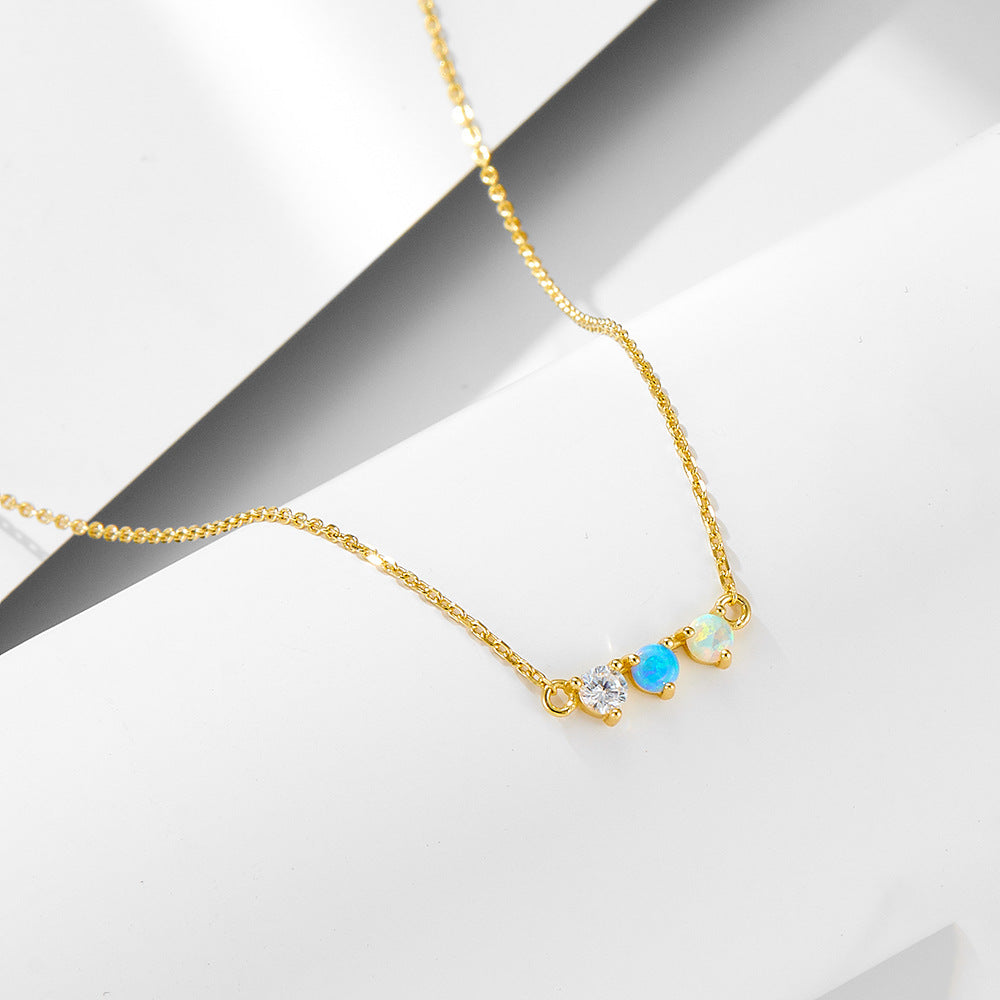 Womens Sterling Silver Necklace With Colorful Opal Garnet