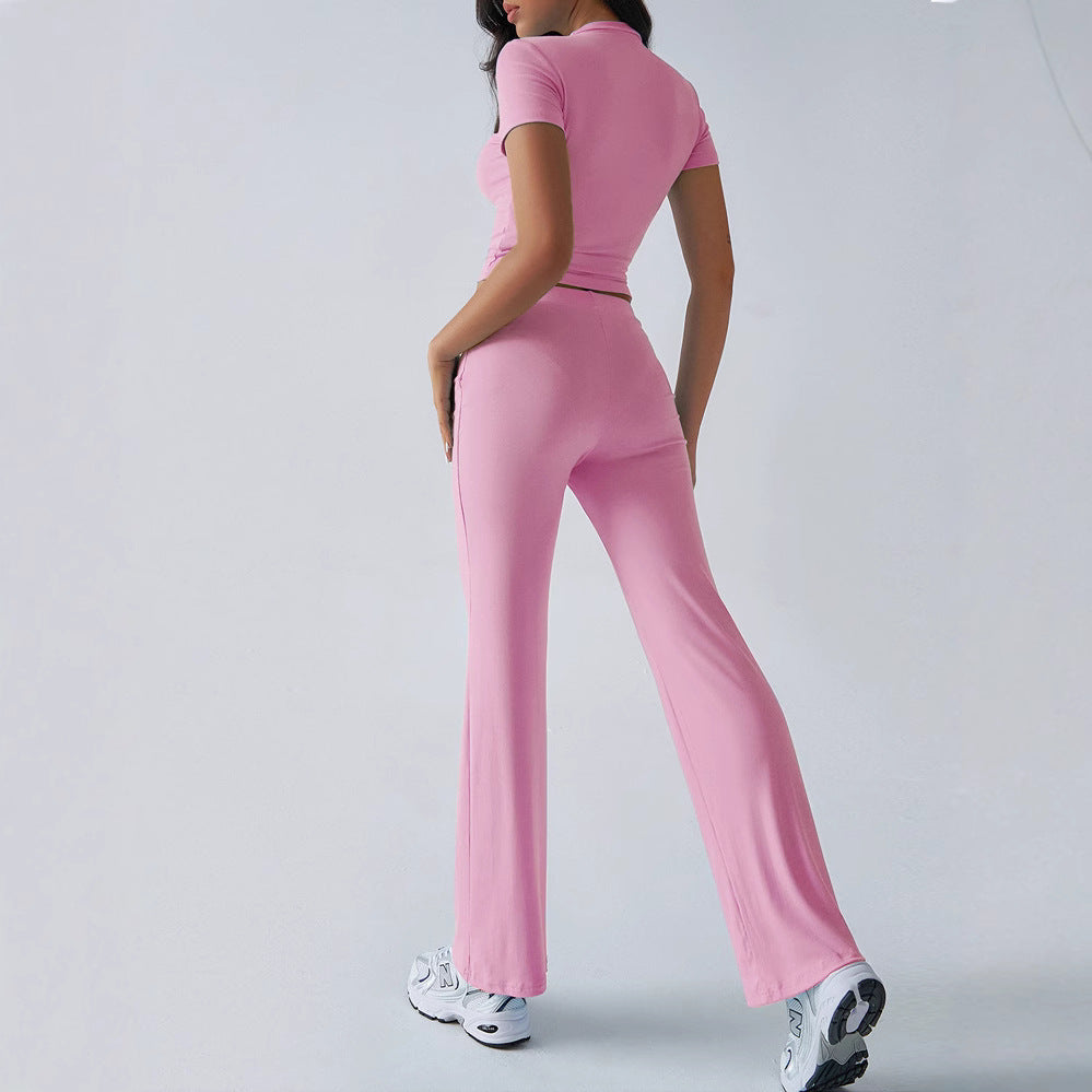 SpringSummer Elegant Solid Color Crew Neck Short Sleeve Top And Pants Set