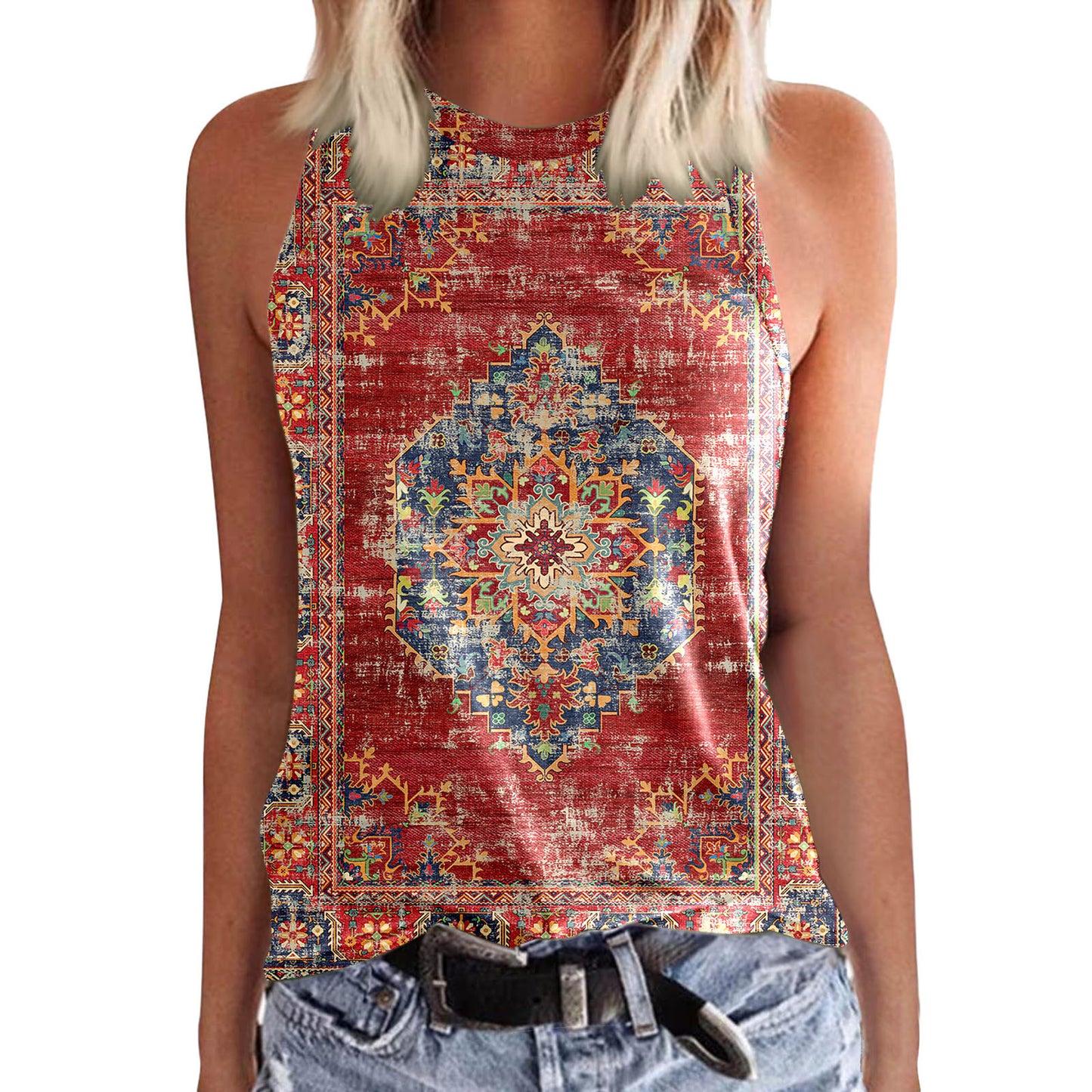 New Womens Crew-neck Tank Top With 3D Digital Print
