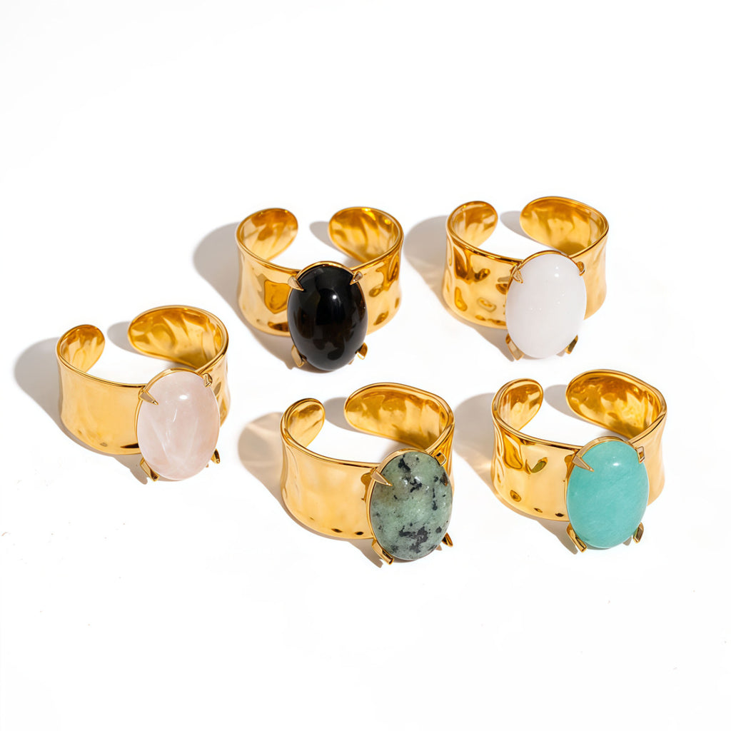 Stainless Steel 18K Gold Ring With Natural Stone