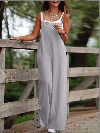 Women's Dark Green Casual Suspender Wide-leg Jumpsuit