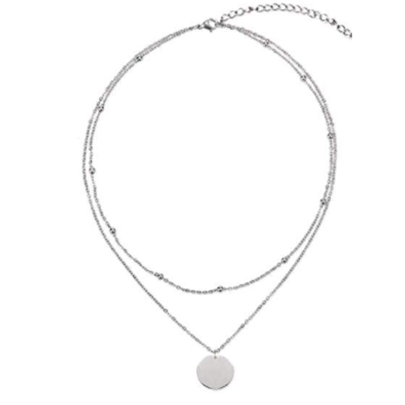Simple Round Bead Double Disc Necklace