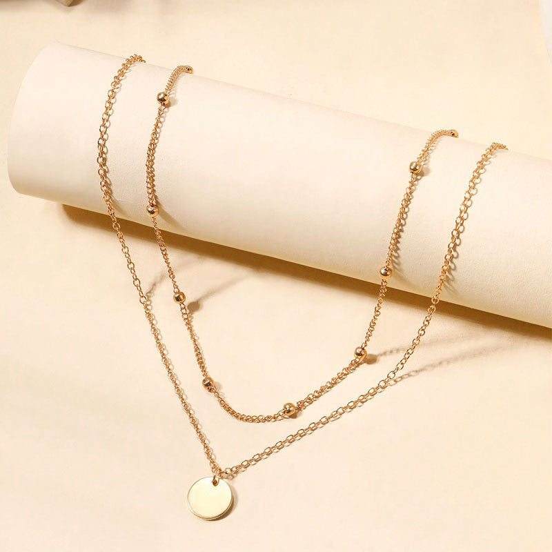 Simple Round Bead Double Disc Necklace